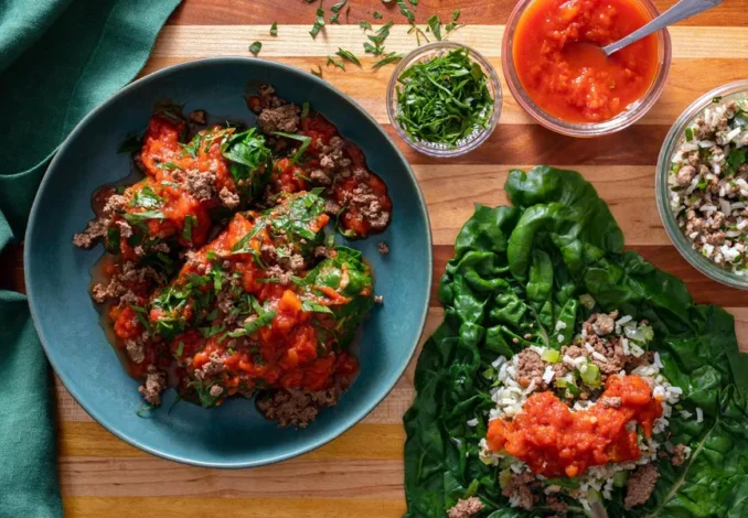 Czech Stuffed Chard Rolls with Ground Beef and Rice